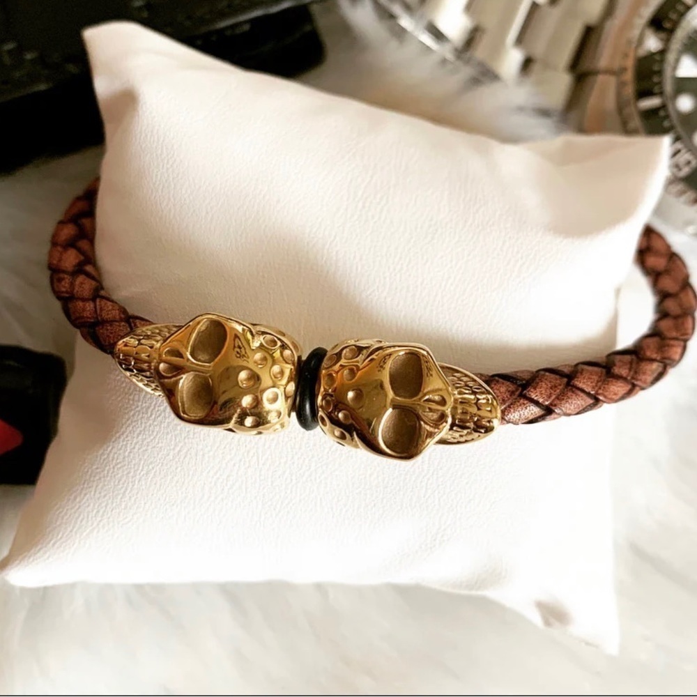 Knox Genuine Leather Gold Skull Bracelet